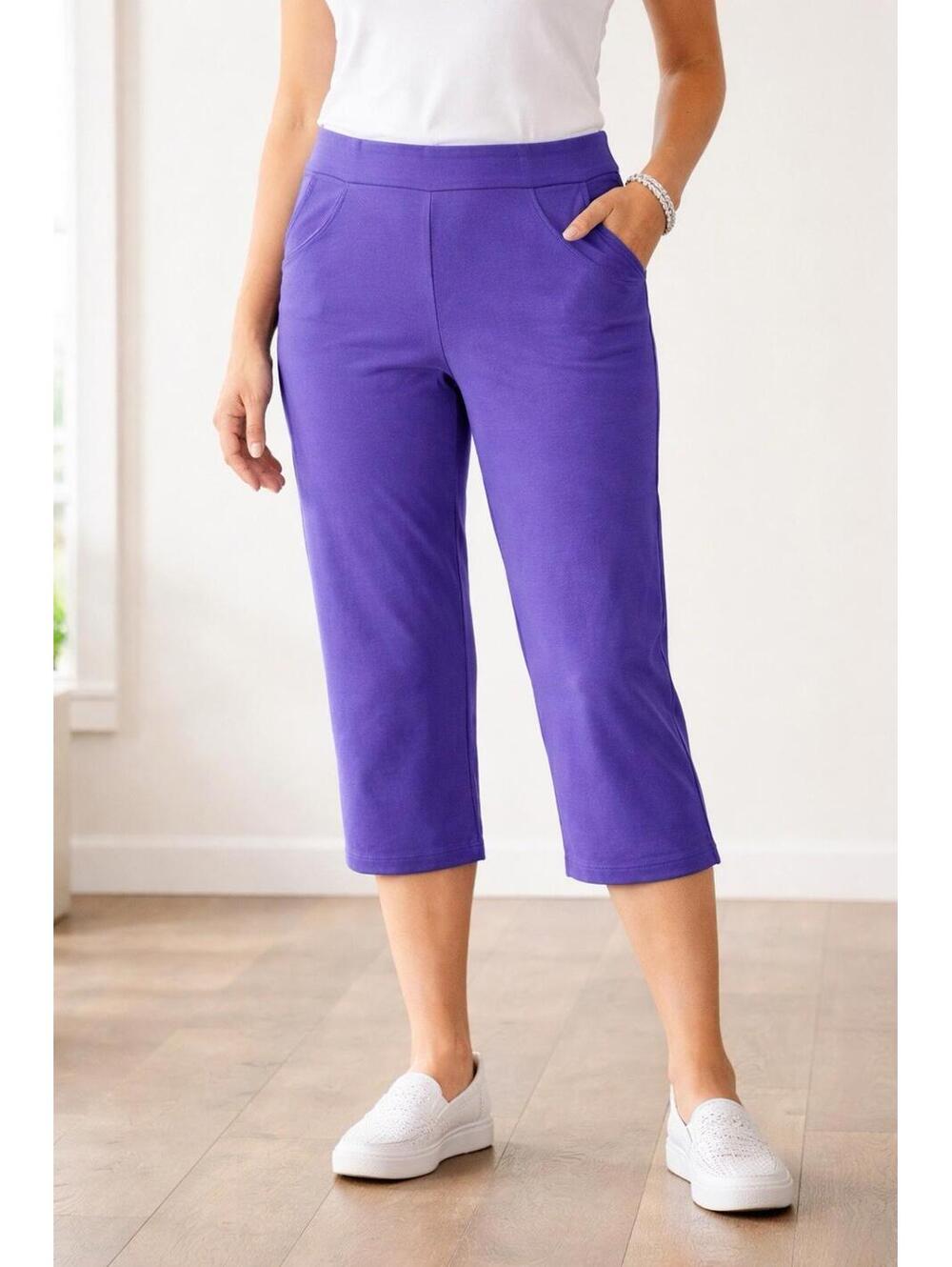 Alfred Dunner Purple Pull On Capri Pants Womens 8 Stretch Elastic Waist